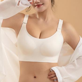 sexy plus size slight stretch solid gathered traceless thin large cup bra