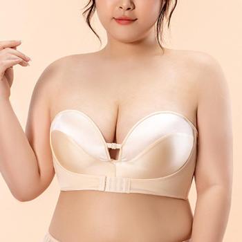 sexy plus size slight stretch anti-slip gathered traceless lift large cup bra