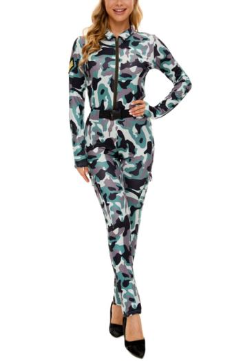 sexy stretch camo printing zip-up jumpsuit police costumes(with hat& belt)