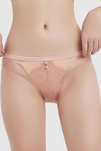 sexy slight stretch mesh lace see-through button decor mid waist briefs
