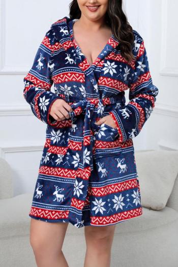 christmas plus size non-stretch snowflake elk flannel nightgown loungewear#1