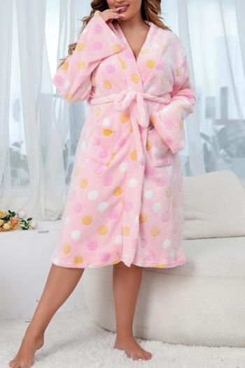 casual plus size non-stretch polka dots print flannel nightgown loungewear