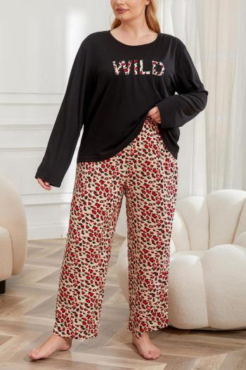 casual plus size slight stretch loose leopard print pants sets loungewear