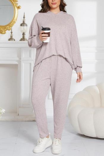 casual plus size slight stretch loose solid hooded pants sets loungewear