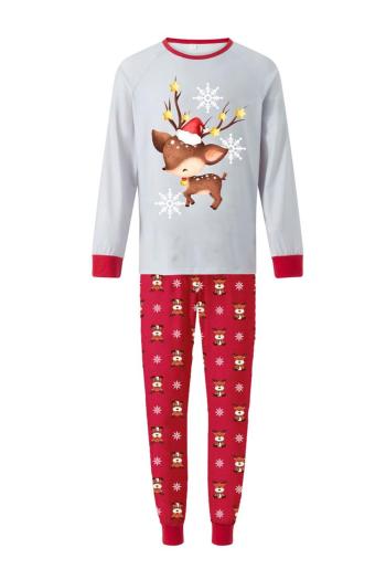 dad's christmas style plus size slight stretch cartoon deer printing pants set