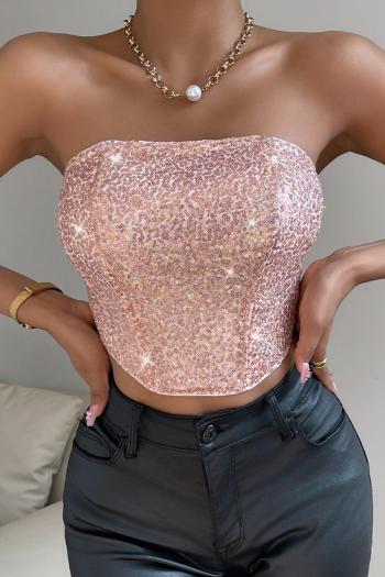 sexy slight stretch solid color sequins tight strapless crop bralettes