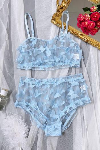 sexy lingerie slight stretch see through mesh butterfly applique two-piece set