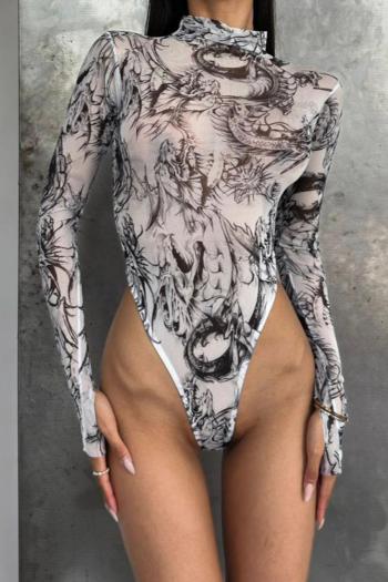 sexy high stretch mesh dragon printing long sleeve teddy collection