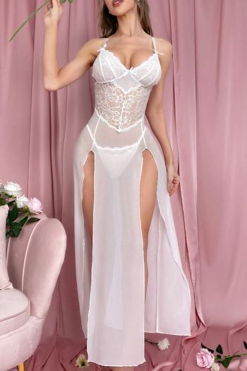 sexy slight stretch lace mesh sling belt high slit babydoll(with thongs)