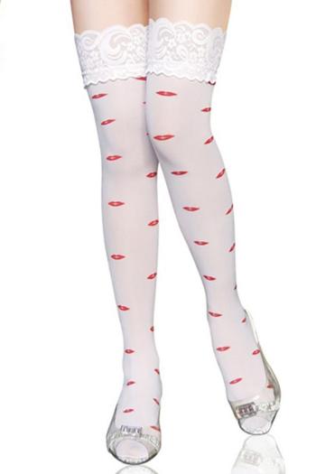 sexy high stretch lip printing mesh lace stitching stockings