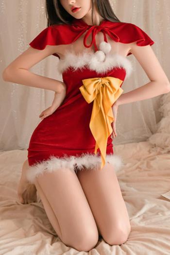 sexy slight stretch bow christmas costumes(with cloak& g-string& shoulder strap)