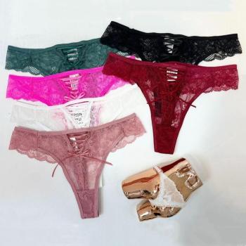 6 pcs sexy slight stretch see through lace hollow low-rise thongs(size run small)