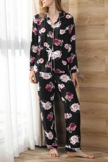 casual slight stretch flower batch printing pocket pants sets loungewear