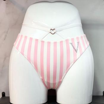 6 pcs sexy slight stretch rhinestone decor pink stripe panties(size run small)
