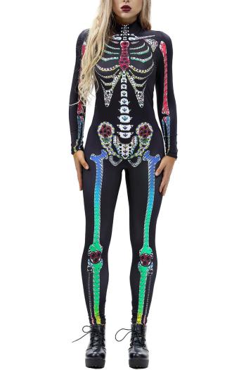 stylish high stretch tight multicolor skull print jumpsuit costume#1