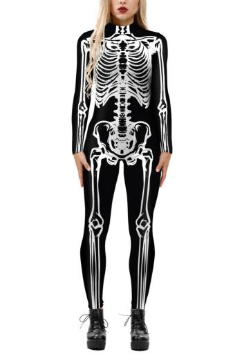 stylish high stretch tight skull print jumpsuit costume