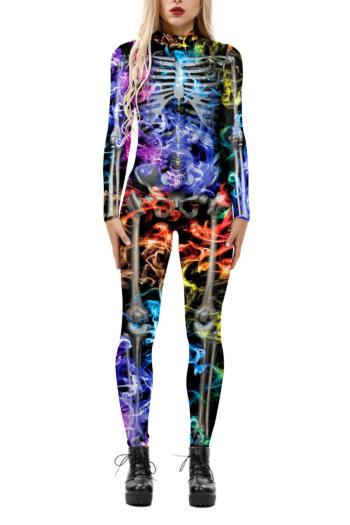 stylish high stretch tight colorful skull print jumpsuit costume#1