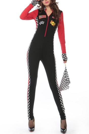 sexy slight stretch contrast color racing suits costumes(with gloves)