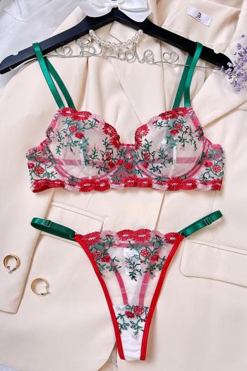 sexy slight stretch flower embroidery mesh underwire bra & panty set lingerie