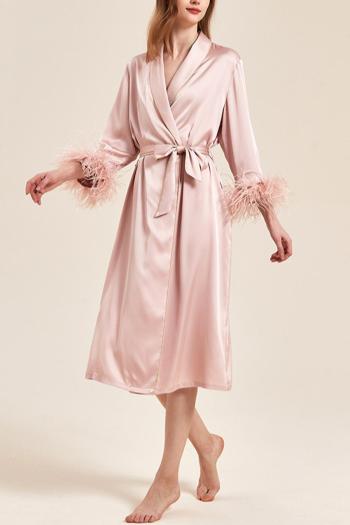 sexy non-stretch satin detachable feather with belt sleepwear size run small