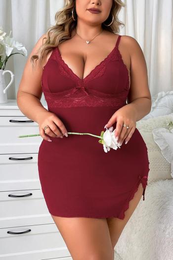 sexy plus size slight stretch lace stitching low-cut backless sling nightgown