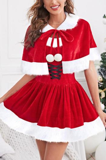 sexy slight stretch contrast color christmas costumes(with hat& cloak)