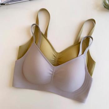 sexy plus size slight stretch solid color traceless lift thin bra