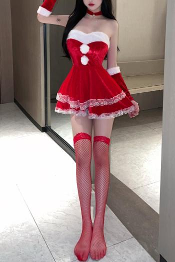 christmas mini dress costume(with hair hoop&neck ring&sleeve&thongs&stockings)