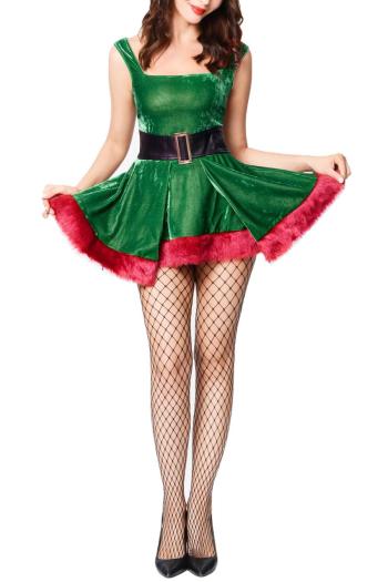 christmas velvet mini dress costume(with santa hat&belt&stockings)