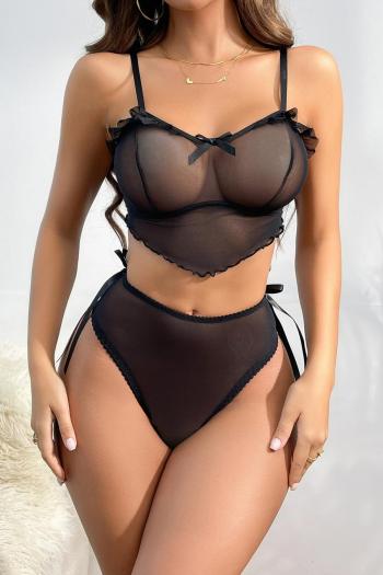 sexy high stretch see through mesh bow bra & panty set