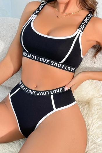 Sexy slight stretch letter printing backless adjustable straps bra & panty set