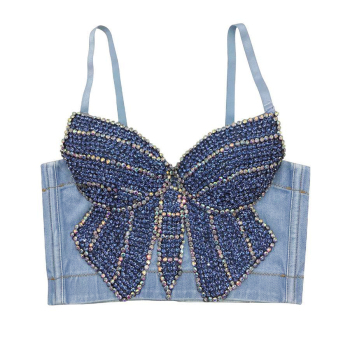 sexy non-stretch rhinestone butterfly shape sling padded underwire bralette