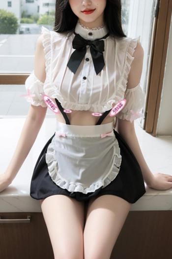 sexy stretch maid costumes(with hair hoop& bow tie& thong& apron& arm rings)