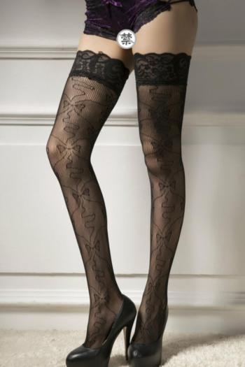 one pair new stylish stretch bow pattern lace fishnet stockings