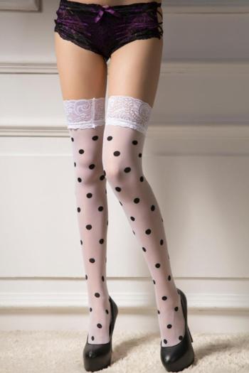 sexy high stretch dot batch printing lace trim see-through stockings