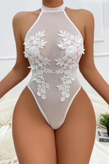 sexy slight stretch flower embroidery see-through mesh teddy collections
