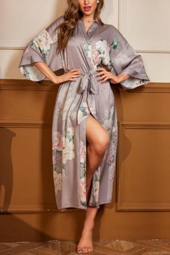 sexy non-stretch satin flower printing with belt nightgown sleepwear#6