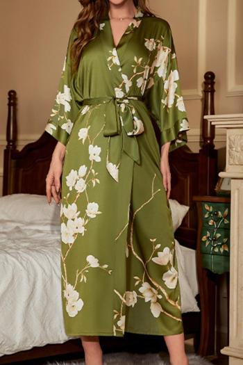 sexy non-stretch satin flower printing with belt nightgown sleepwear#10