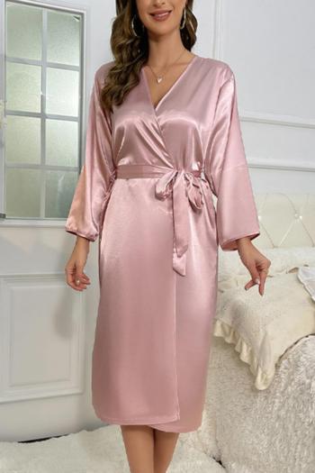 stylish non-stretch emulation silk 3 colors with belt bathrobe sleepwear(ga012942)