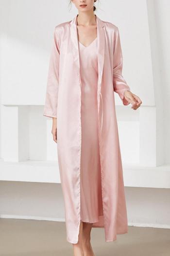 stylish plus size non-stretch emulation silk dress & robe two-piece sleepwear