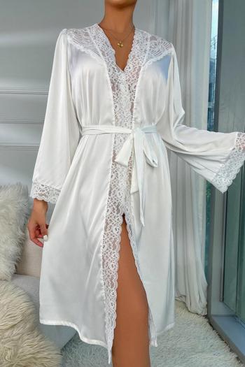 sexy non-stretch satin lace trim with belt nightgown sleepwear