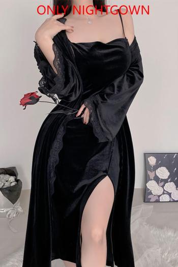 sexy slight stretch velvet lace trim with belt nightgown sleepwear(no underwear)