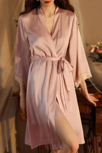 sexy non-stretch satin lace trim with belt sleepwear(only nightgown)