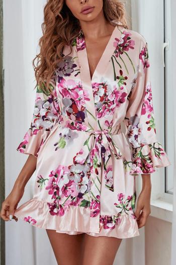 sexy non-stretch satin flower printing with belt sleepwear(only nightgown)