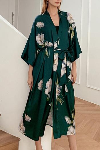 sexy non-stretch flower printing belt imitation silk nightgown sleepwear#2