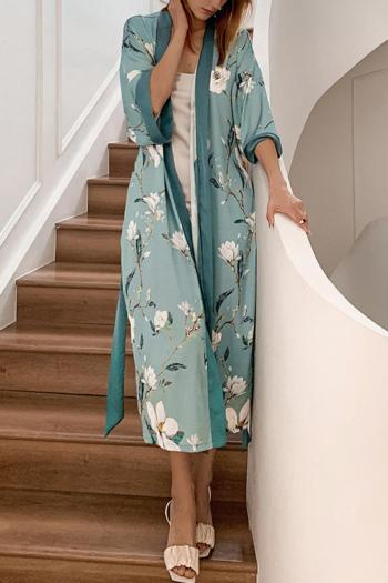 sexy non-stretch flower printing belt imitation silk nightgown sleepwear#3