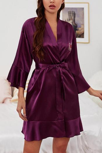 stylish non-stretch 4 colors with belt robe sleepwear