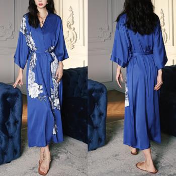 sexy non-stretch batch printing imitation silk belt nightgown sleepwear#8