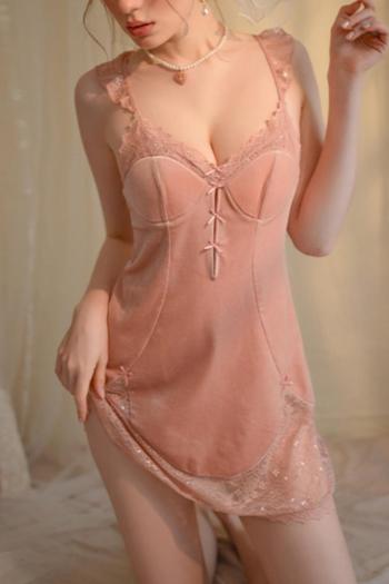 sexy stretch velvet lace patchwork sling mini dress sleepwear size run small