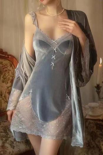 sexy stretch velvet lace patchwork nightgown sleepwear size run small(only nightgown)